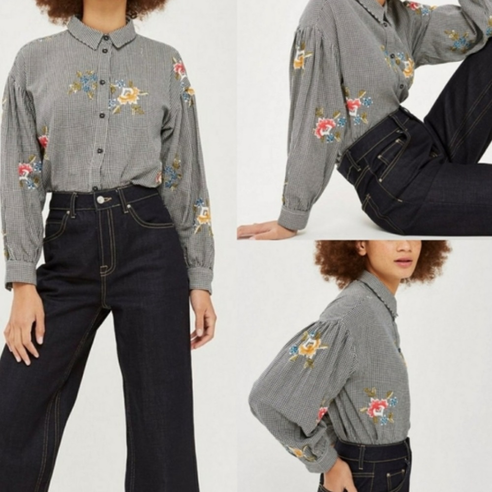 TopShop long sleeve button floral shirt